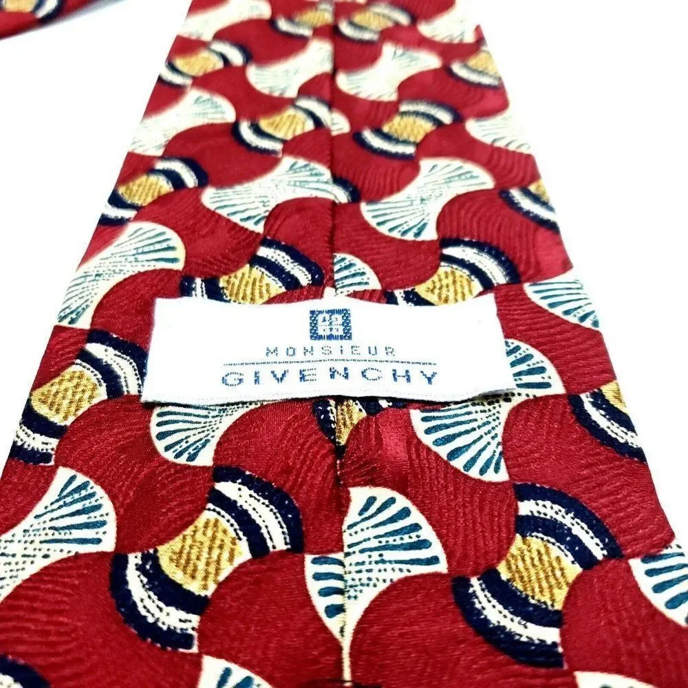 Givenchy Monsieur Silk Tie Print‎ Red Wide Geometric - Picture 4 of 6